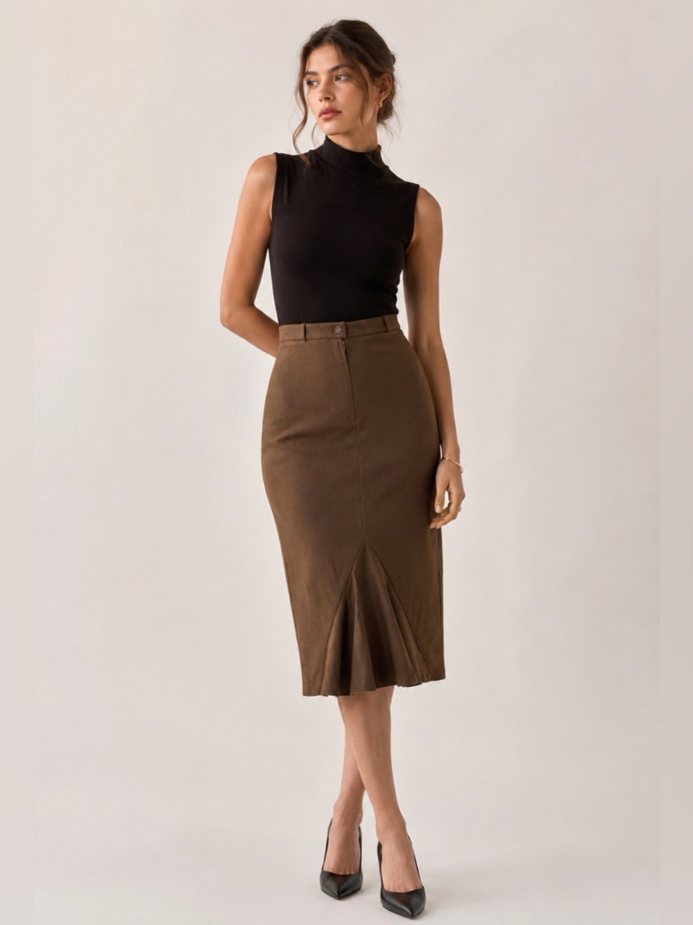 Claude Bert Paris Brown Wool Blend Pencil Skirt Size 40 Vintage France